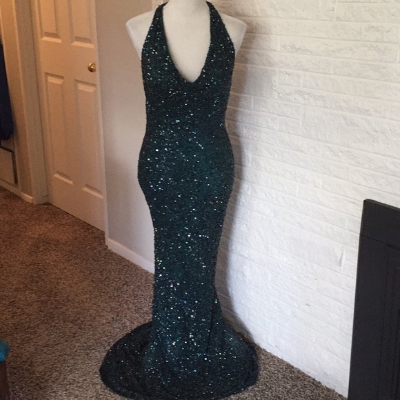 Teal Blue and Silver Silk Sequin and Beaded Dress Size LXL
